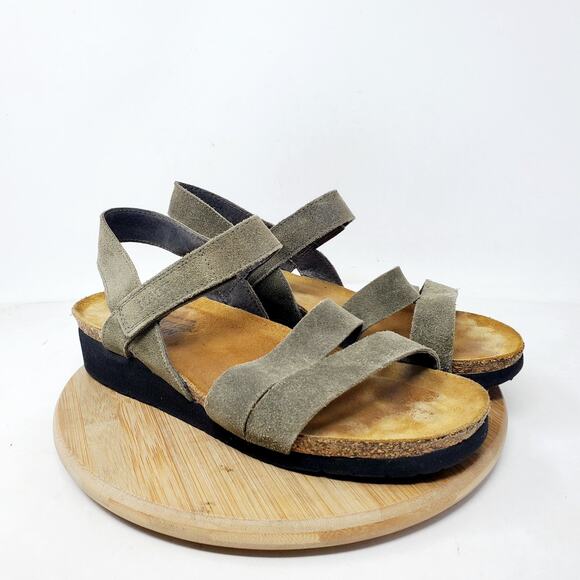 Naot Sandals Womens 39 Kayla Green Suede Leather Strappy Low Wedge Comfort Shoes - Picture 2 of 12